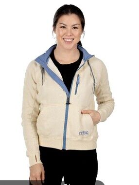 RTIC Women's Cream Zip-Up Hoodie with Blue Trim_Large